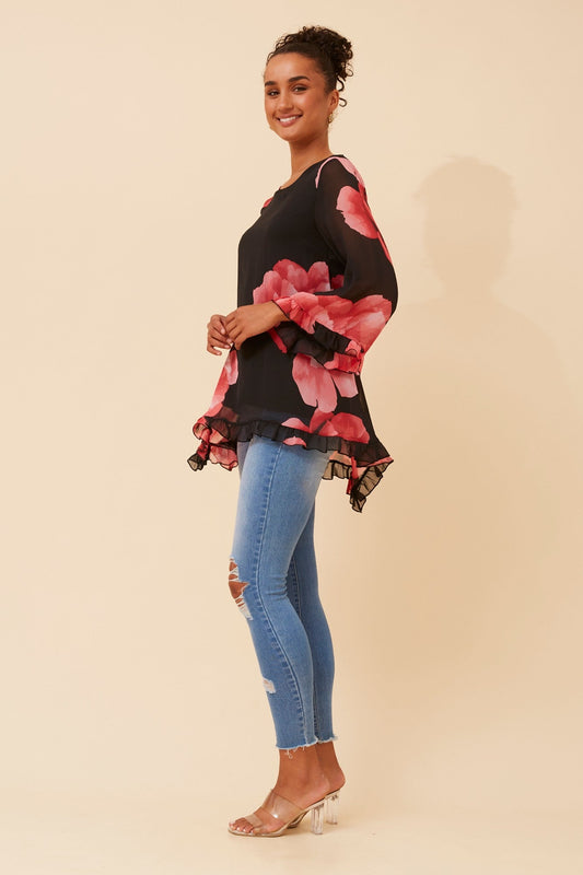 VERINA FLORAL PRINT BLOUSE (Multi Black)