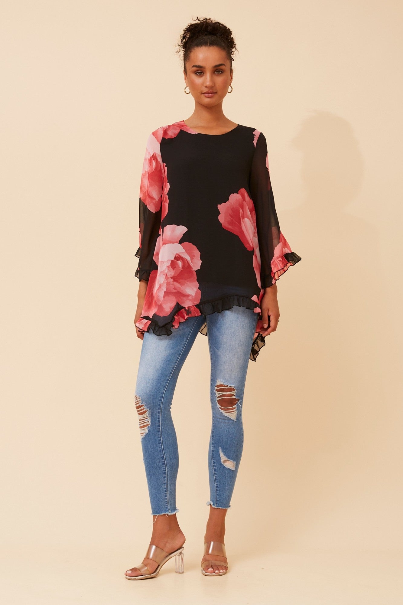 VERINA FLORAL PRINT BLOUSE (Multi Black)