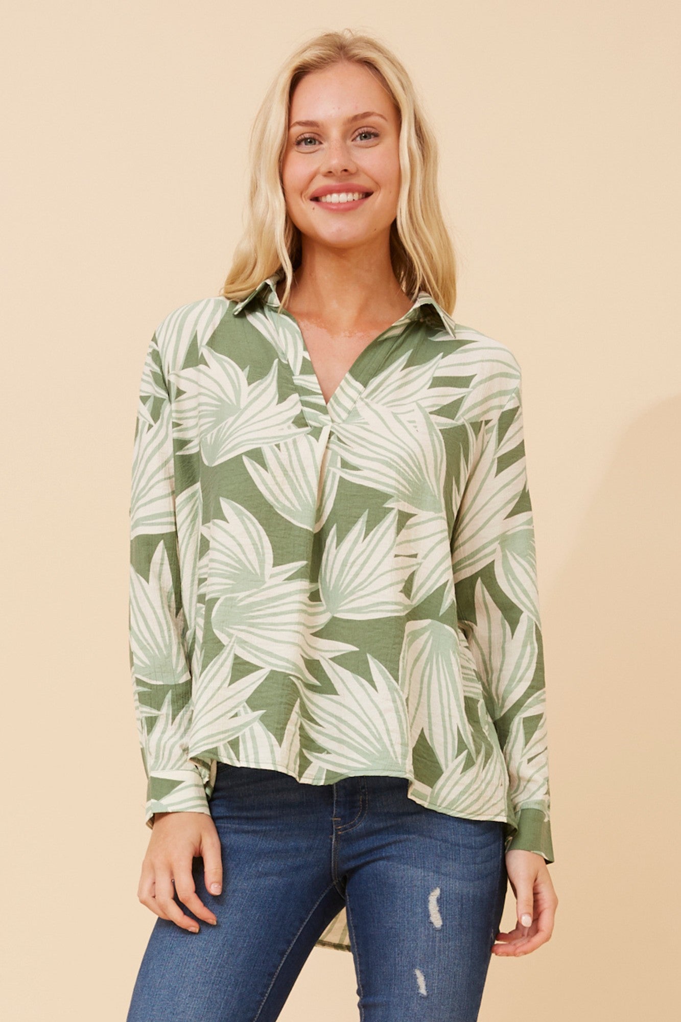 ISHANI LEAF PRINT TOP (Sage)