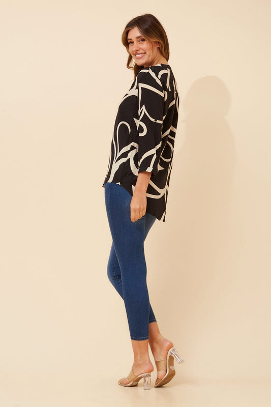 ROMINA ABSTRACT PRINT BLOUSE (Multi Black)