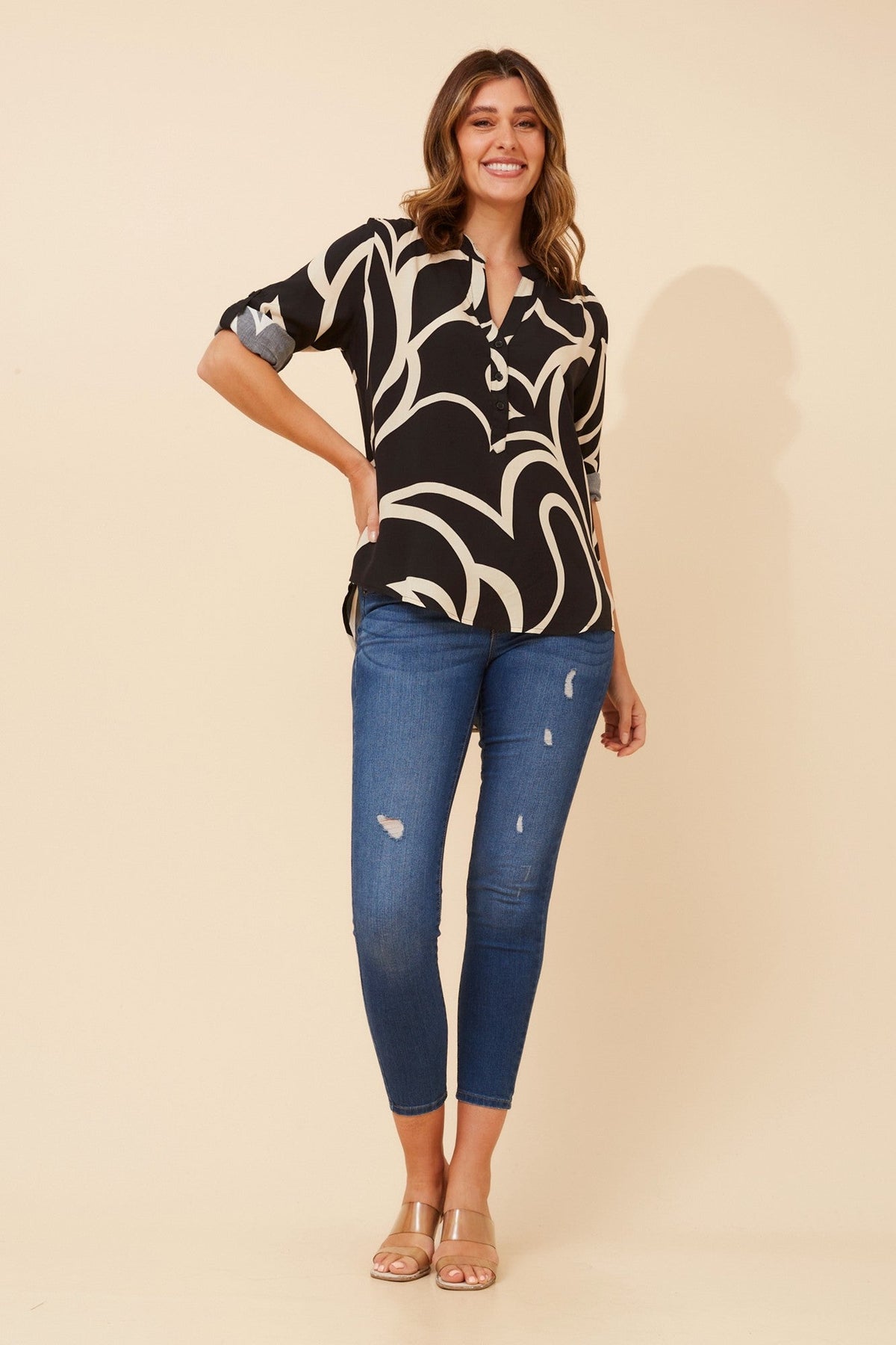 ROMINA ABSTRACT PRINT BLOUSE (Multi Black)