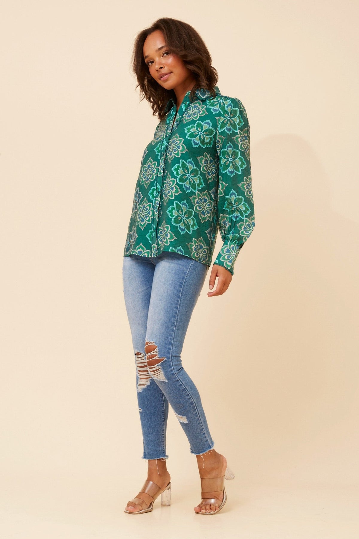 ASILIA TILE PRINT SHIRT (Emerald)
