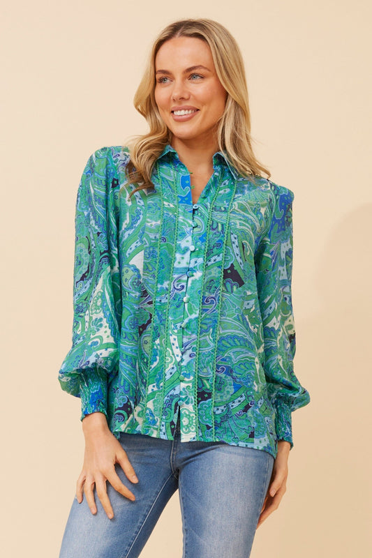 ELKE PAISLEY PRINT SHIRT (Jade)
