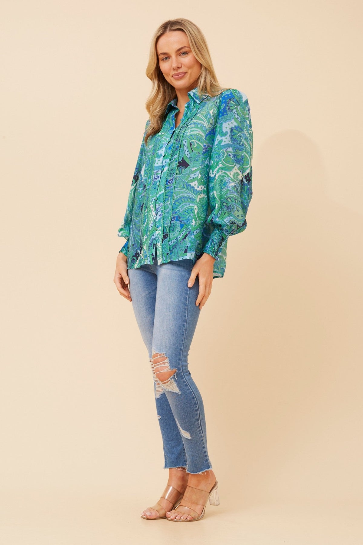 ELKE PAISLEY PRINT SHIRT (Jade)