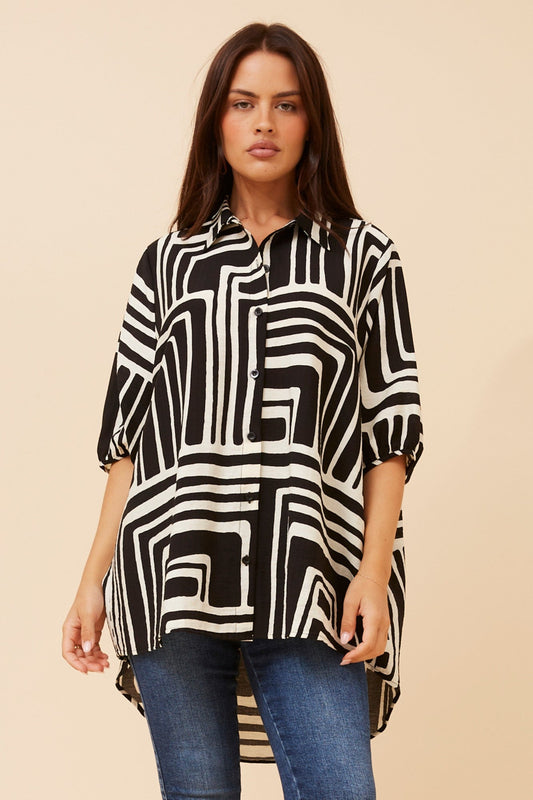 GEMELLE ABSTRACT PRINT SHIRT (Black)