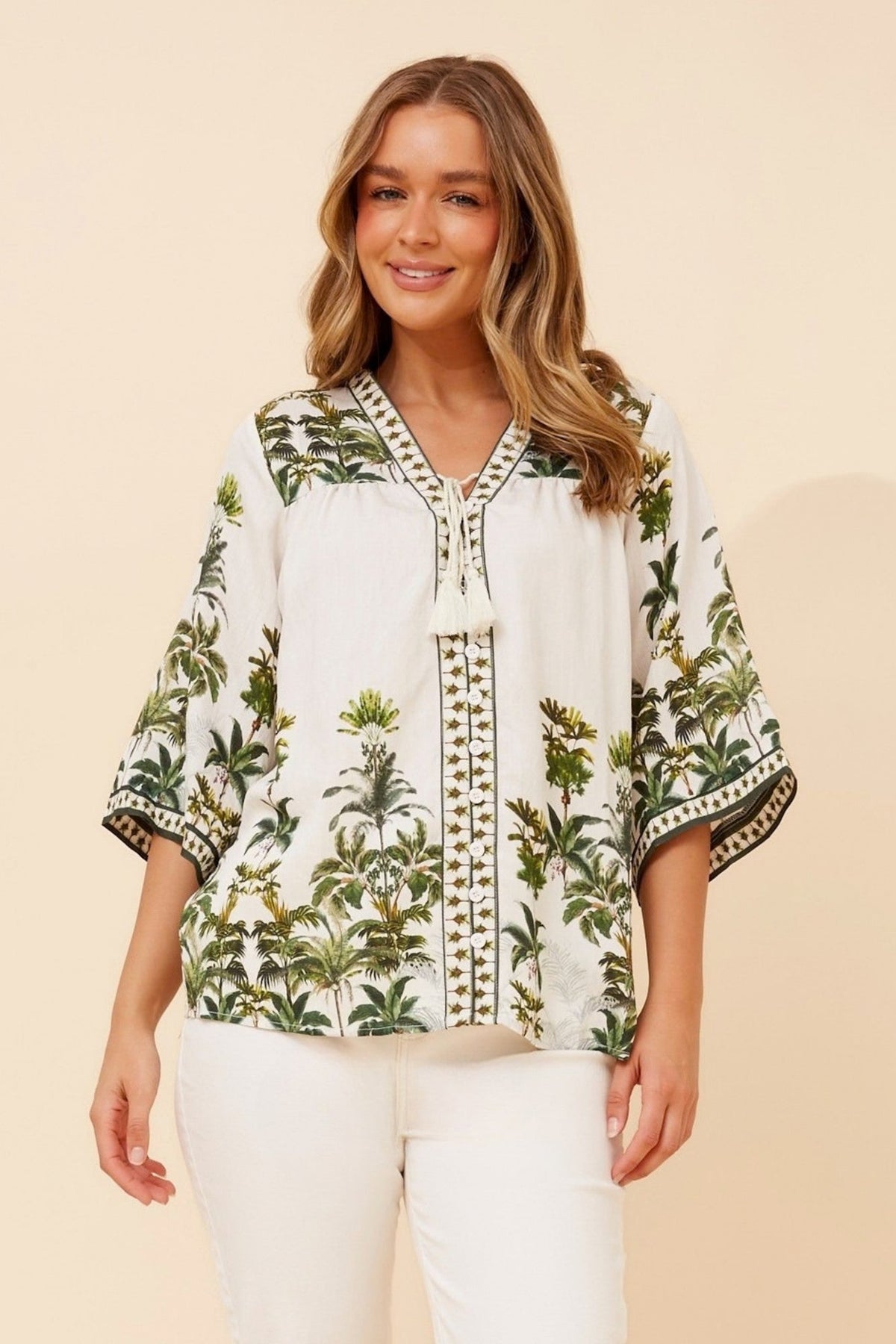 GERTA TROPICAL PRINT TOP (Multi Green)