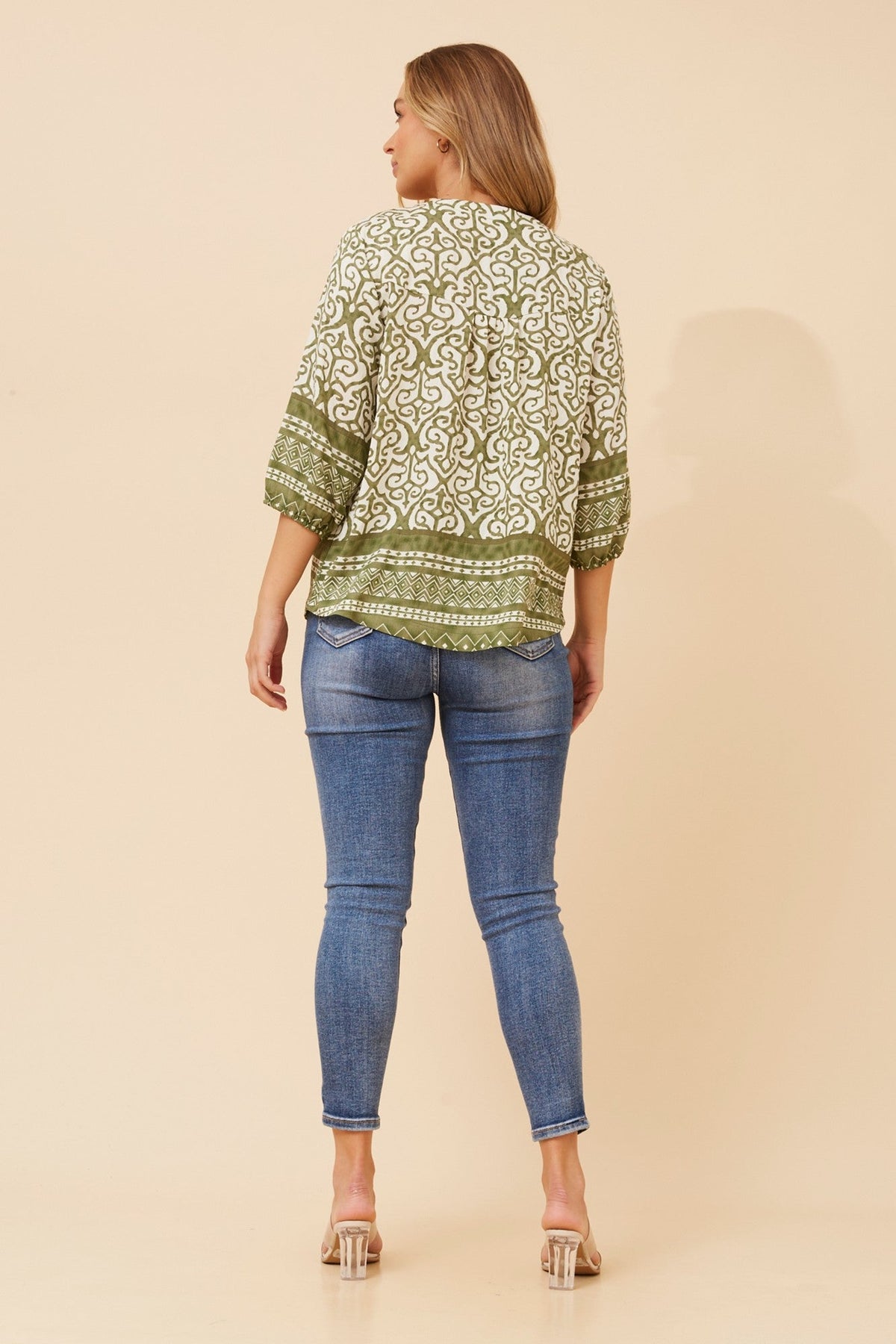 Caroline Morgan Australia SHAE BORDER PRINT TOP (Sage)