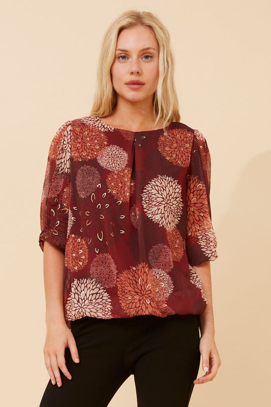 JAMARI FOIL PRINT BLOUSE (Burgundy)