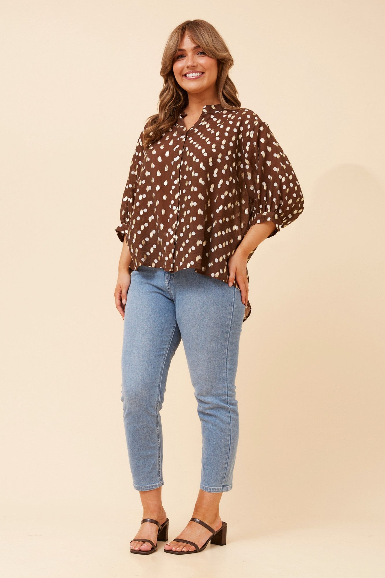 BELINA POLKA DOT PRINT SHIRT (Chocolate)