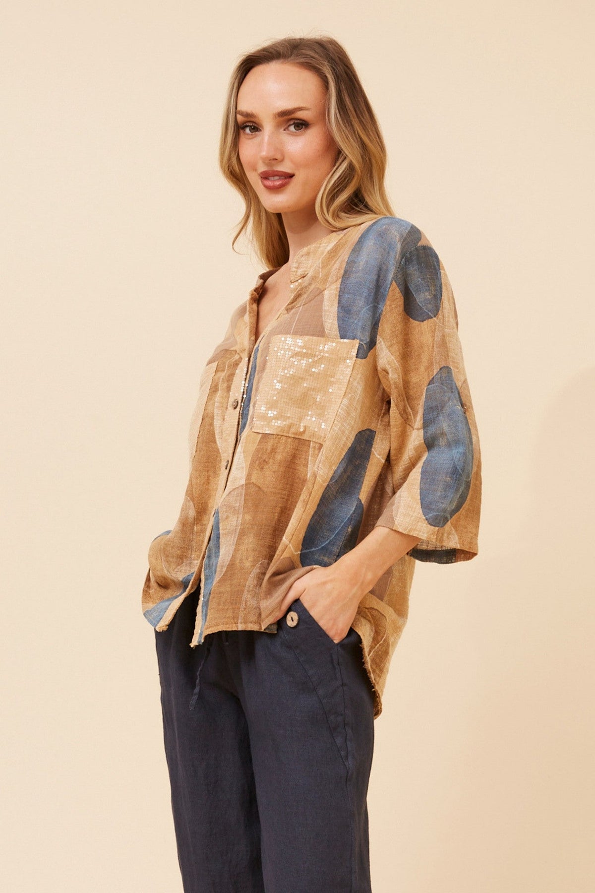 NOSETTA ABSTRACT PRINT TOP (Caramel)