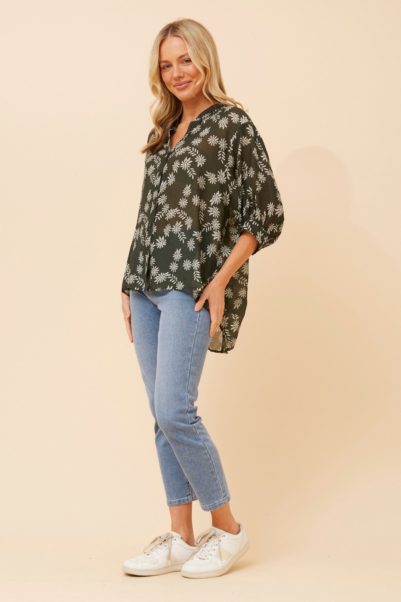 BELINA FLORAL SHIRT (Emerald)