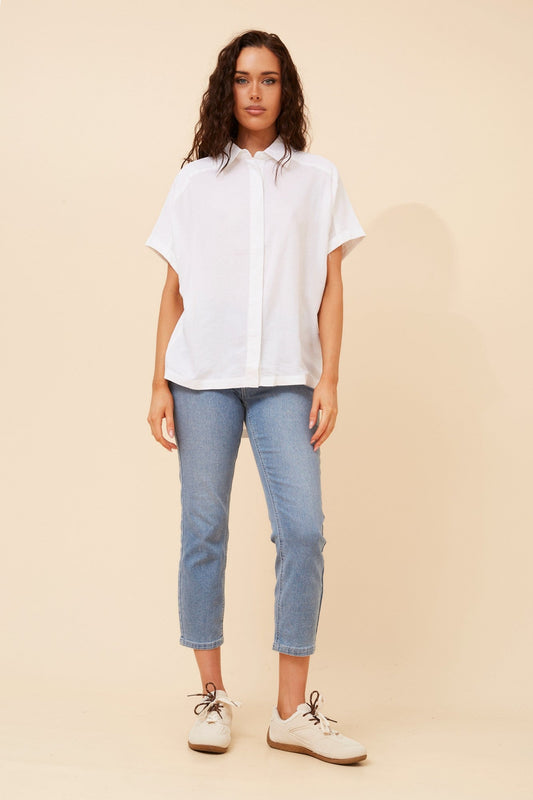 JENARA SOLID LINEN BLEND SHIRT (Chocolate)