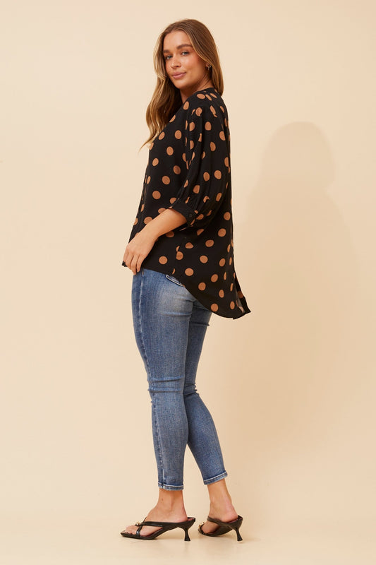 BELINA POLKA DOT PRINT SHIRT (Black)