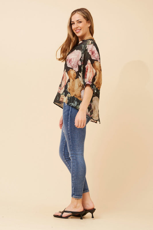 BELINA FLORAL SHIRT (Multi Black)