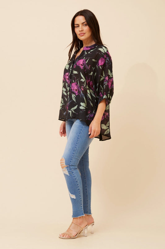 Caroline Morgan Australia BELINA FLORAL SHIRT (Black)