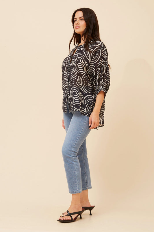 BELINA ABSTRACT PRINT SHIRT (Black)