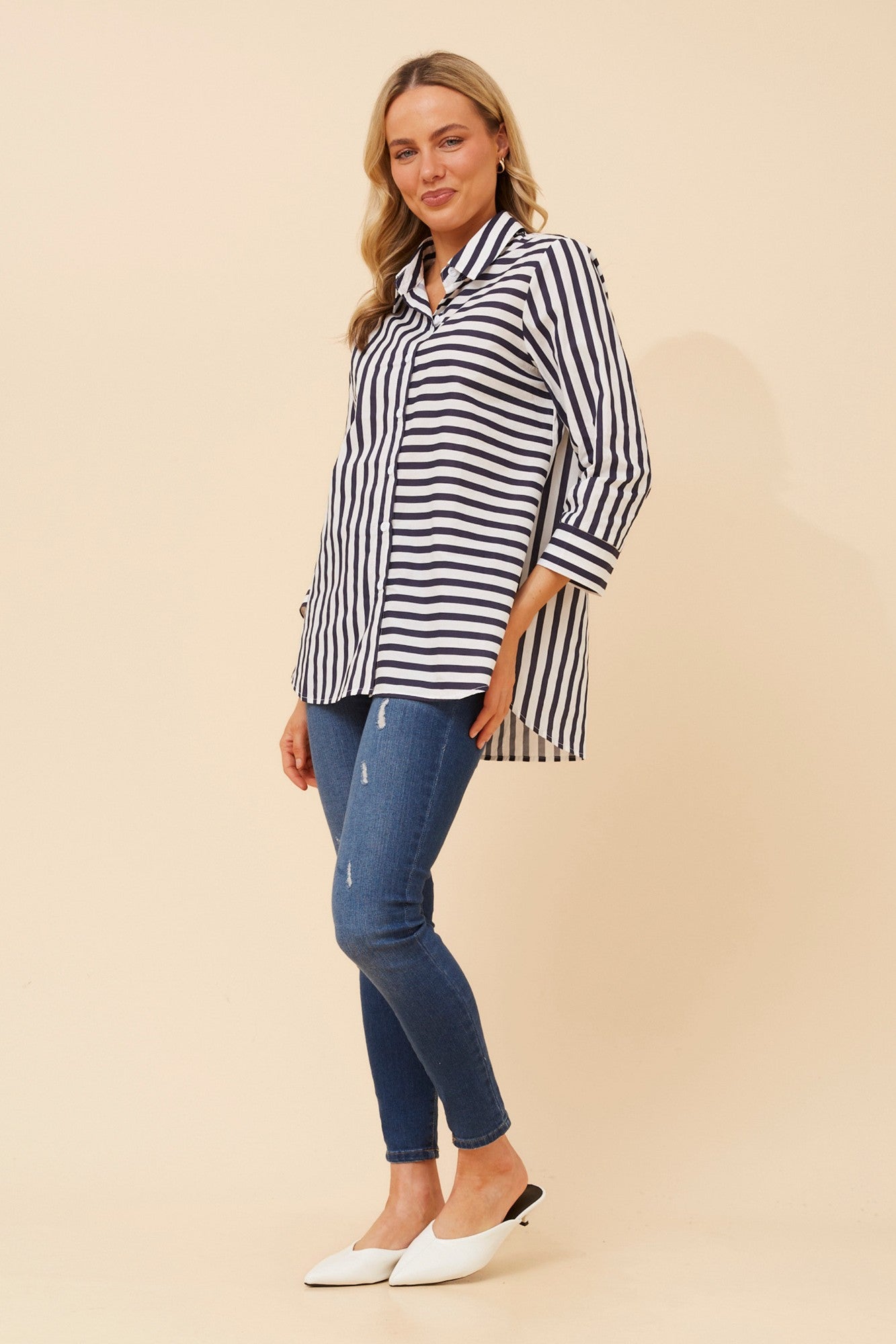 ZENYA STRIPE PRINT SHIRT (Navy)