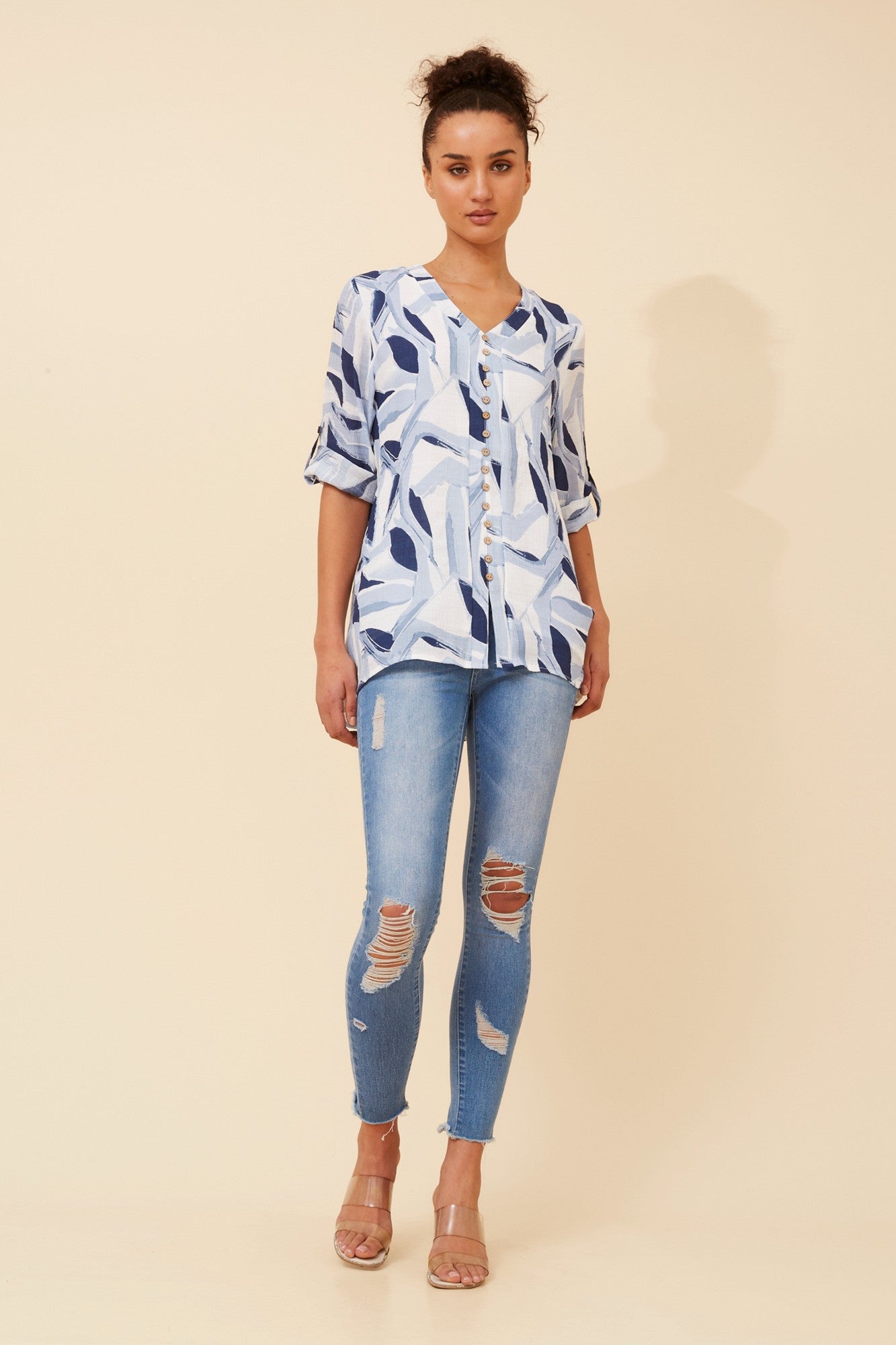 RUBY ABSTRACT PRINT TOP (Blue)