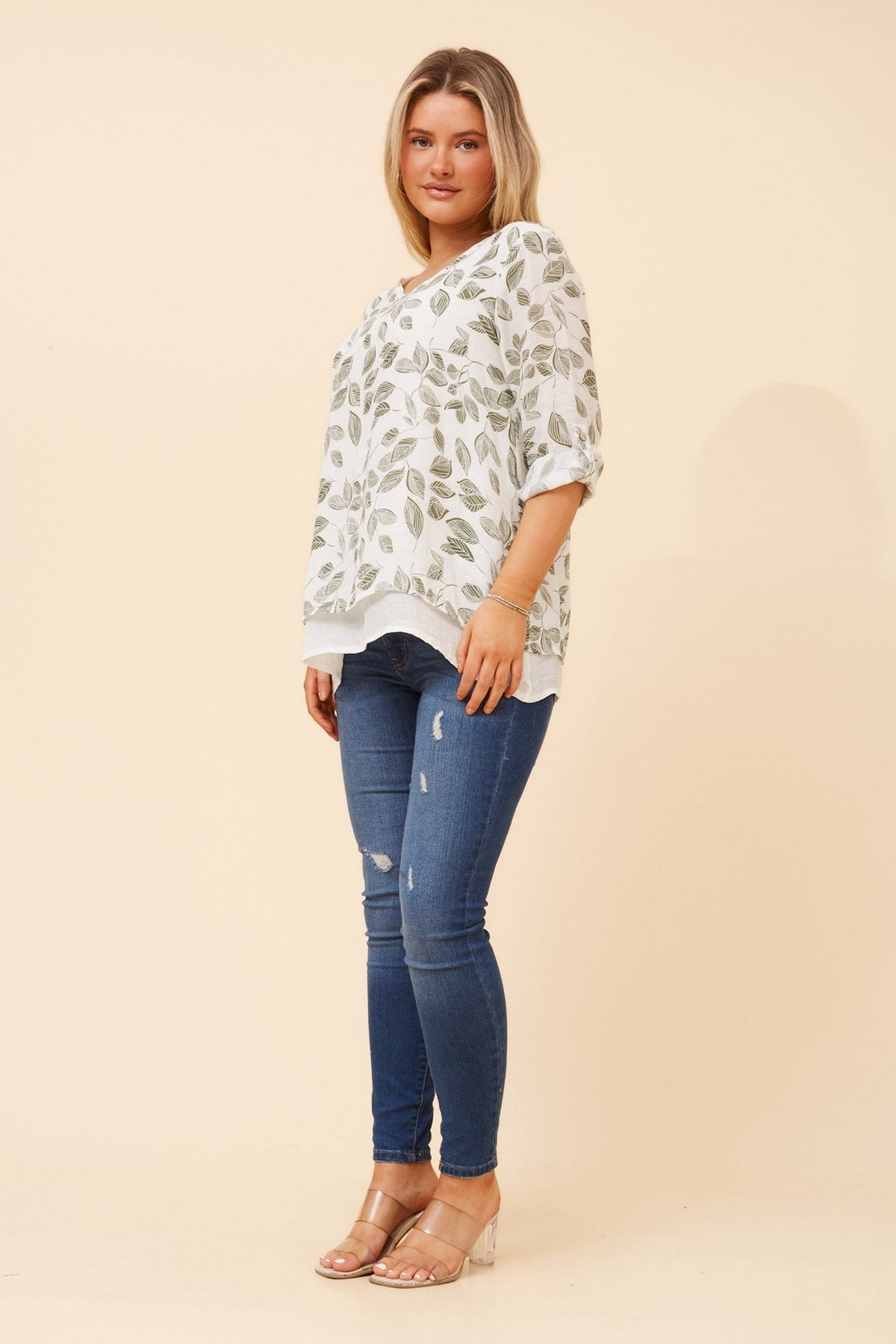 ERIANA LEAF PRINT TOP (Olive)