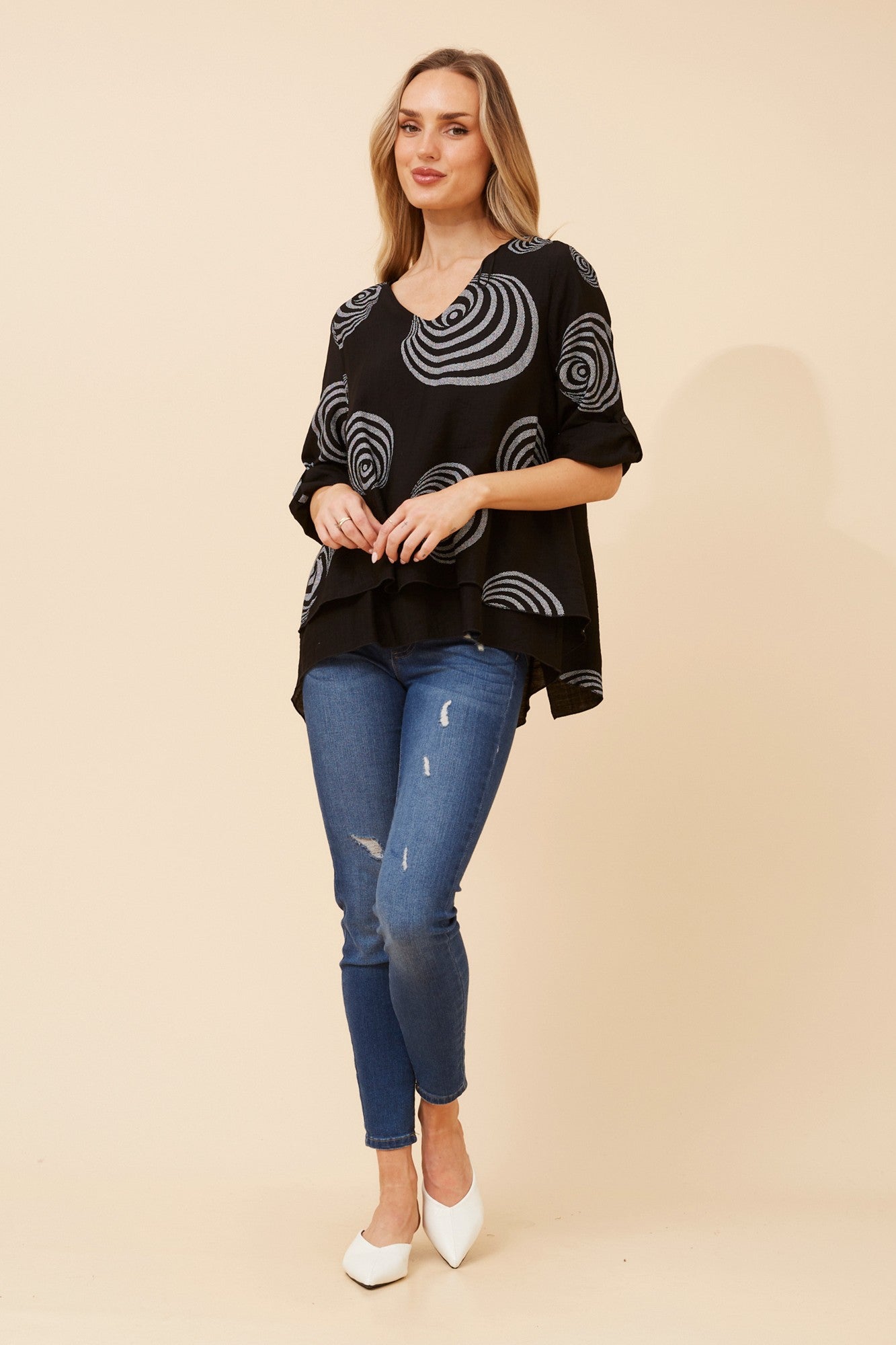 LORETO ABSTRACT PRINT TOP (Black)