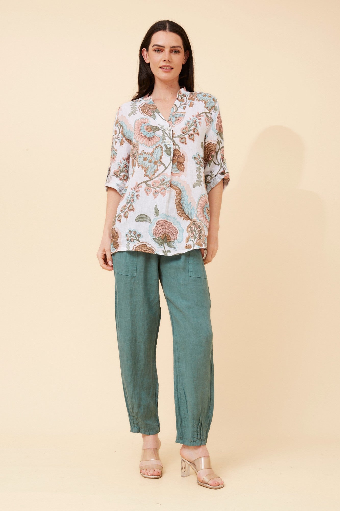 IVALDA FLORAL LINEN TOP (Multi White)