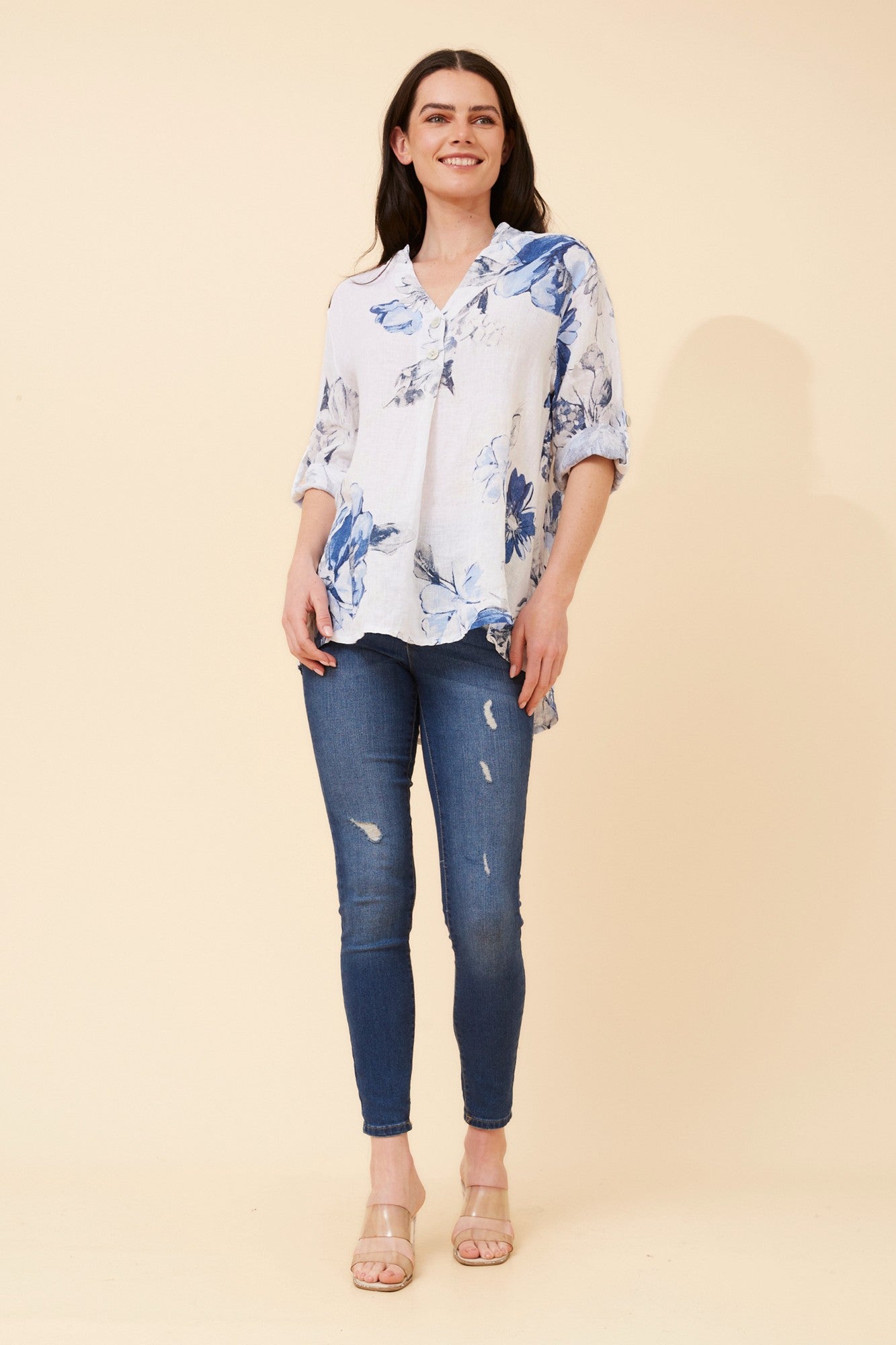 IVALDA FLORAL LINEN TOP (White)