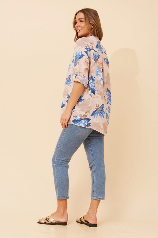 IVALDA FLORAL LINEN TOP (Pink)