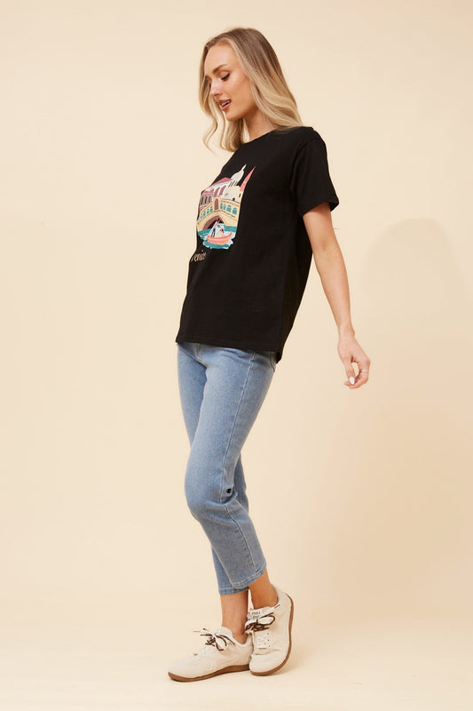 Caroline Morgan Australia JULITA GRAPHIC PRINT T-SHIRT (Black)