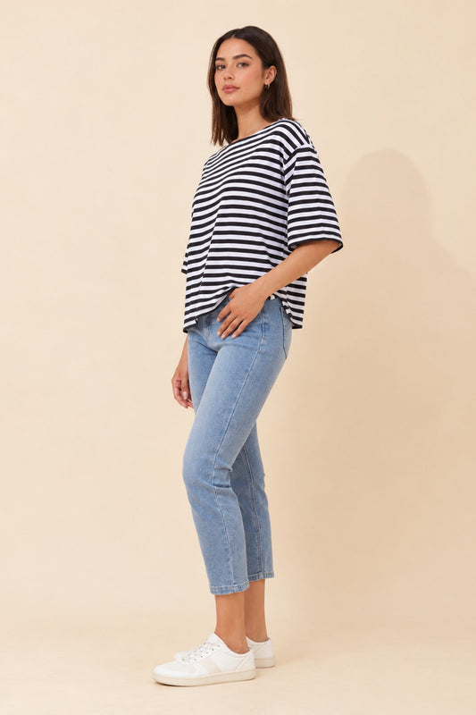 Caroline Morgan Australia HARLETH STRIPE PRINT T-SHIRT (Black And White)
