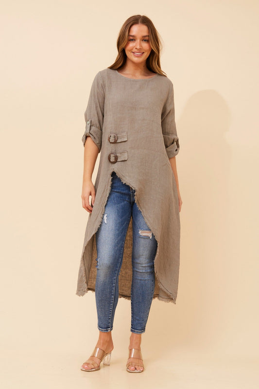 PAMINA SOLID LINEN TOP (Fango)