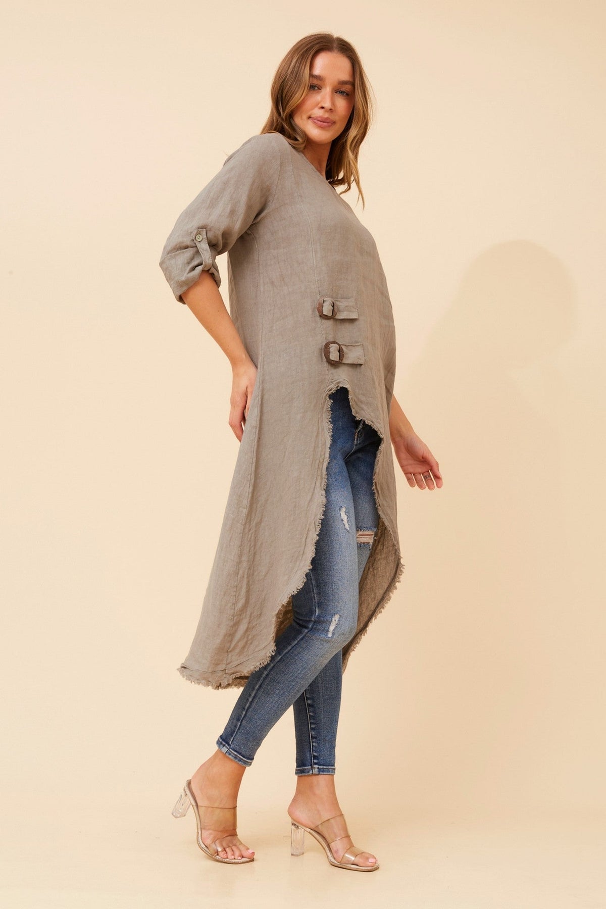 PAMINA SOLID LINEN TOP (Fango)