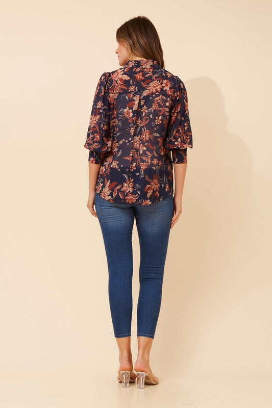 ISHLA FLORAL SHIRT (Navy)