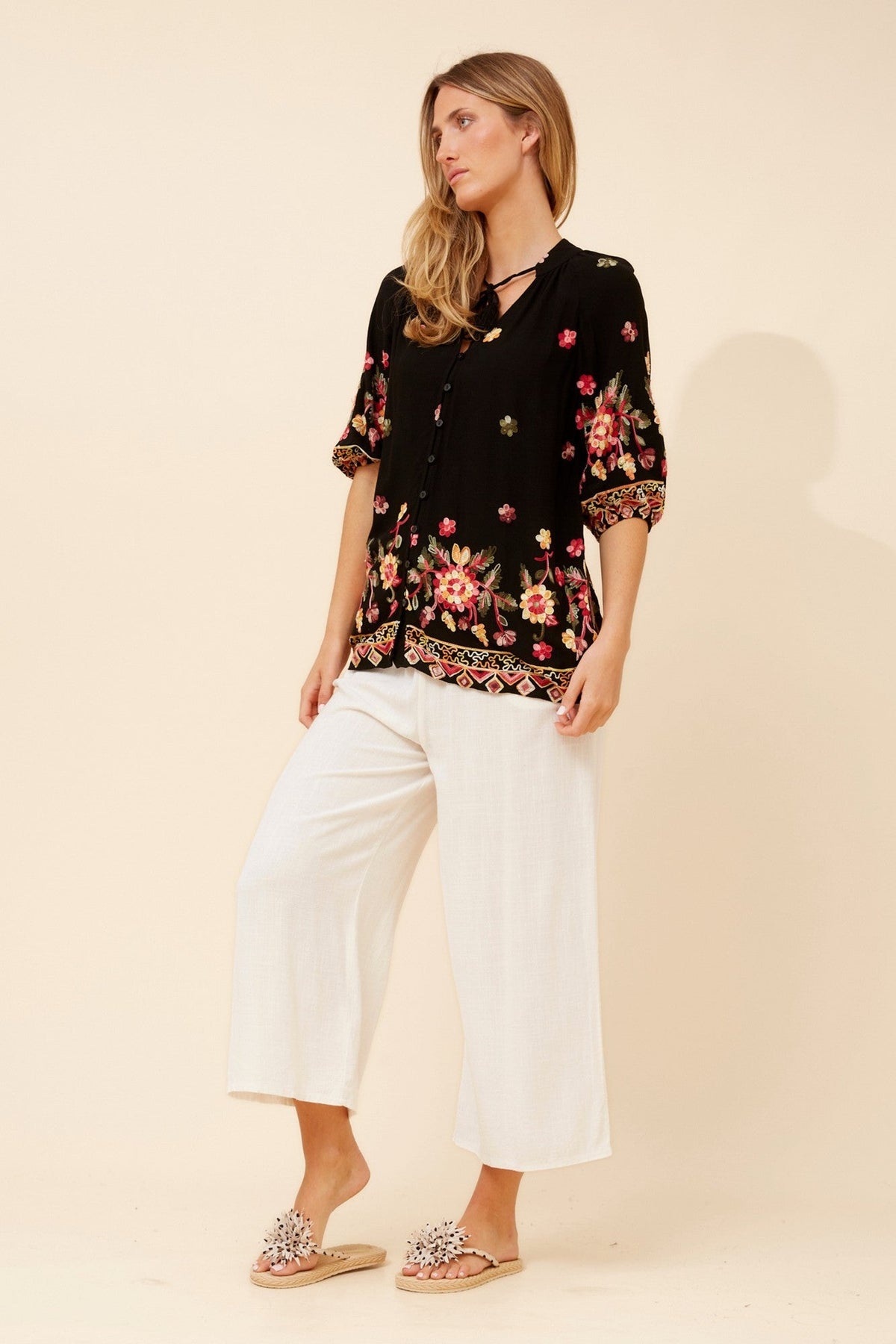 Caroline Morgan Australia TAYLEN FLORAL EMBROIDERED TOP (Black)