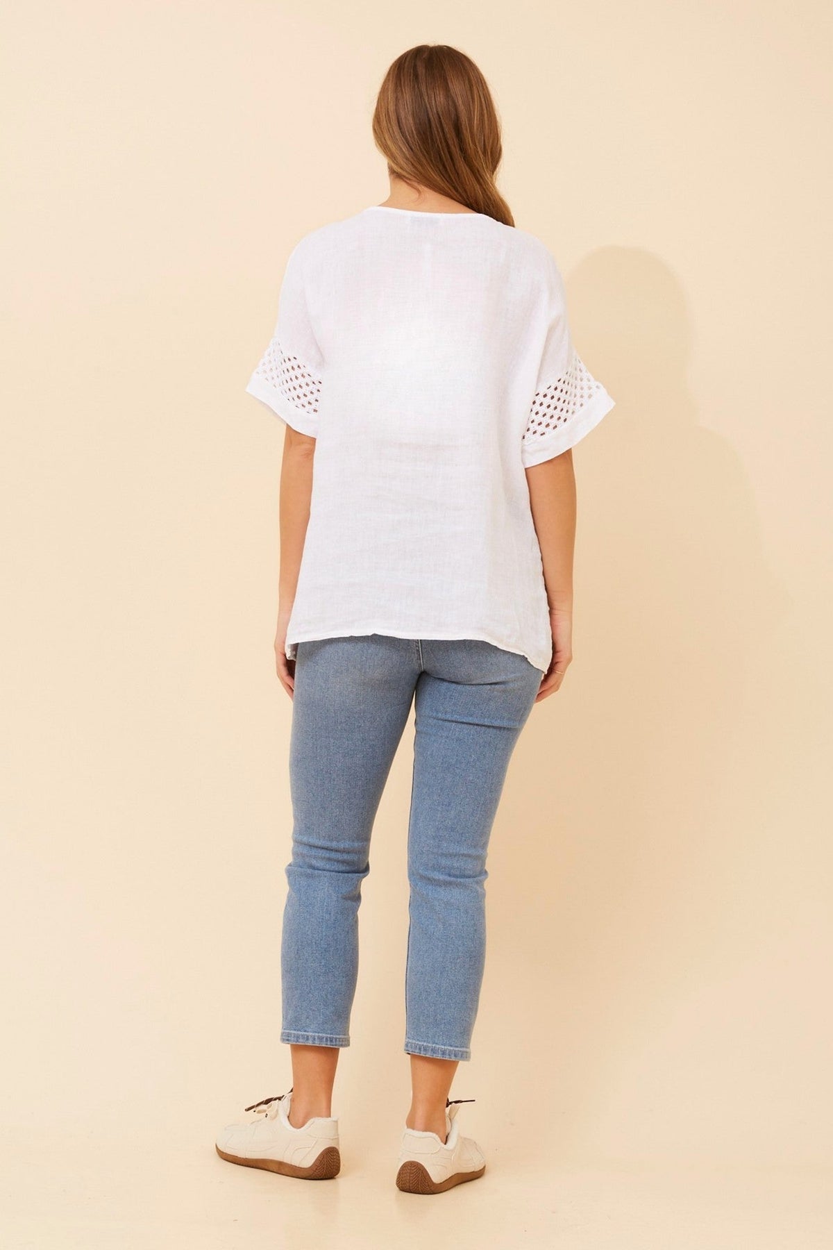 BOTTEGA MODA MORRA PATCHWORK LINEN TOP (White)