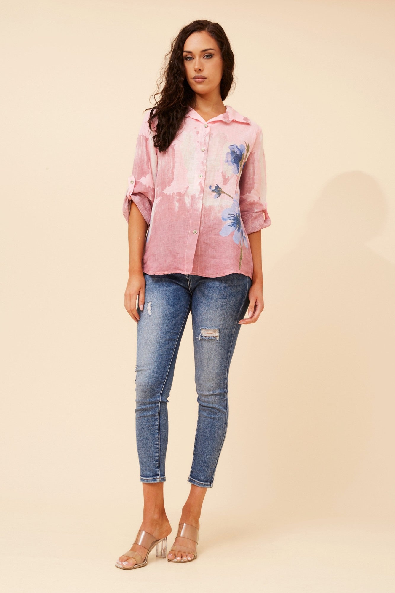 ROCCO FLORAL LINEN TOP (Pink)