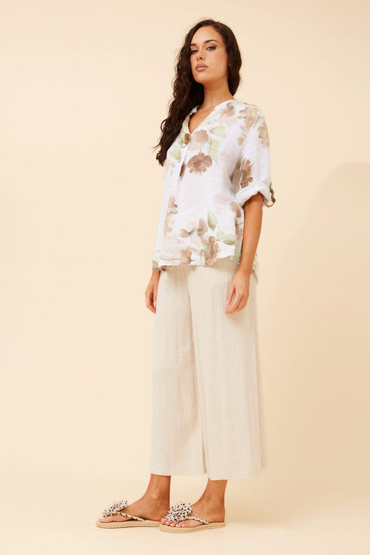 GREGORIA FLORAL LINEN TOP (Multi White)