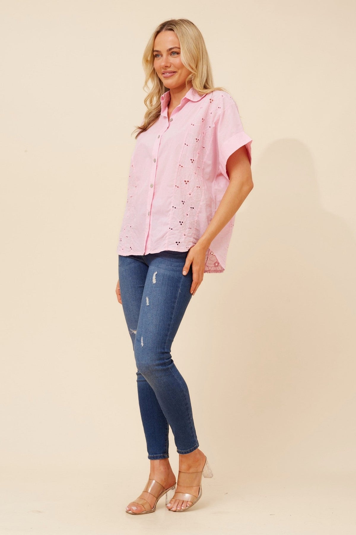 BOTTEGA MODA ONELLA BRODERIE ANGLAISE SHIRT (Pink)