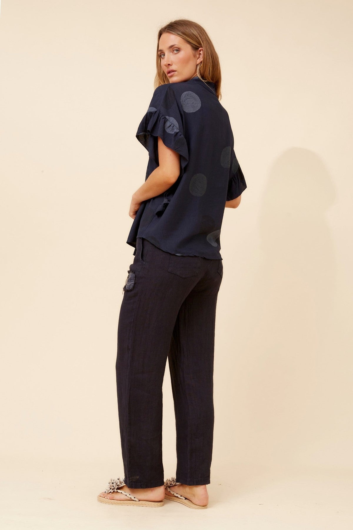BOTTEGA MODA ORIBELLA POLKA DOT PRINT SHIRT (Navy)
