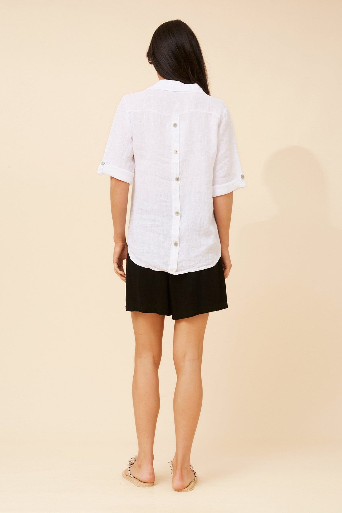 BOTTEGA MODA ARMIDA SOLID LINEN TOP (White)