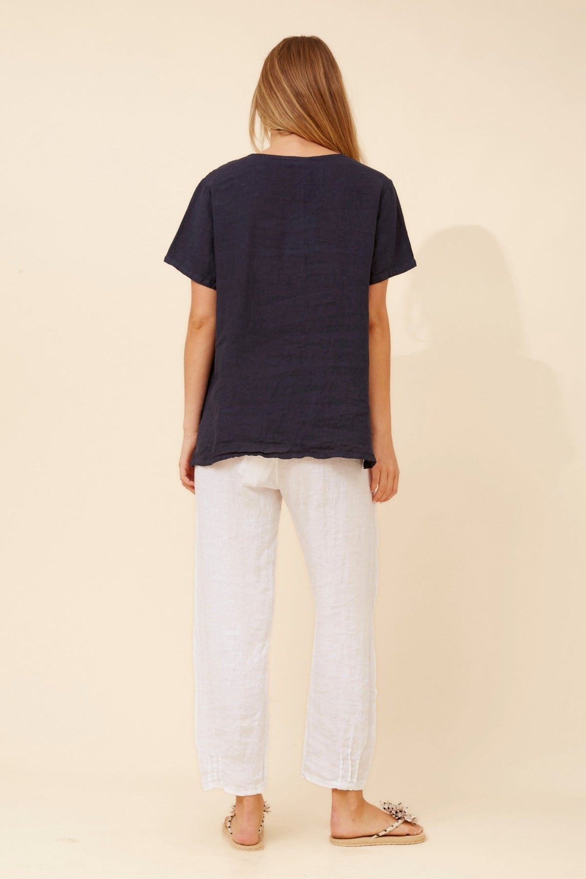 BOTTEGA MODA ONA SOLID LINEN TOP (Navy)