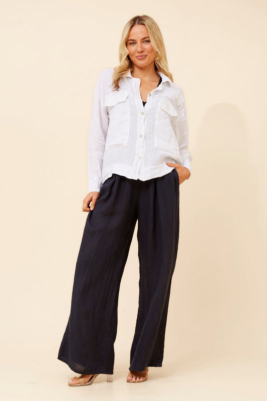 BOTTEGA MODA TASSIA PATCHWORK LINEN SHIRT (Navy)