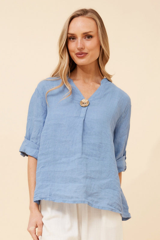 BOTTEGA MODA GREGORIA SOLID LINEN TOP (Denim)
