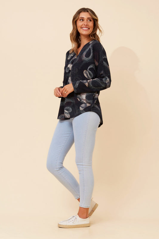 SUVI ABSTRACT PRINT TOP (Navy)