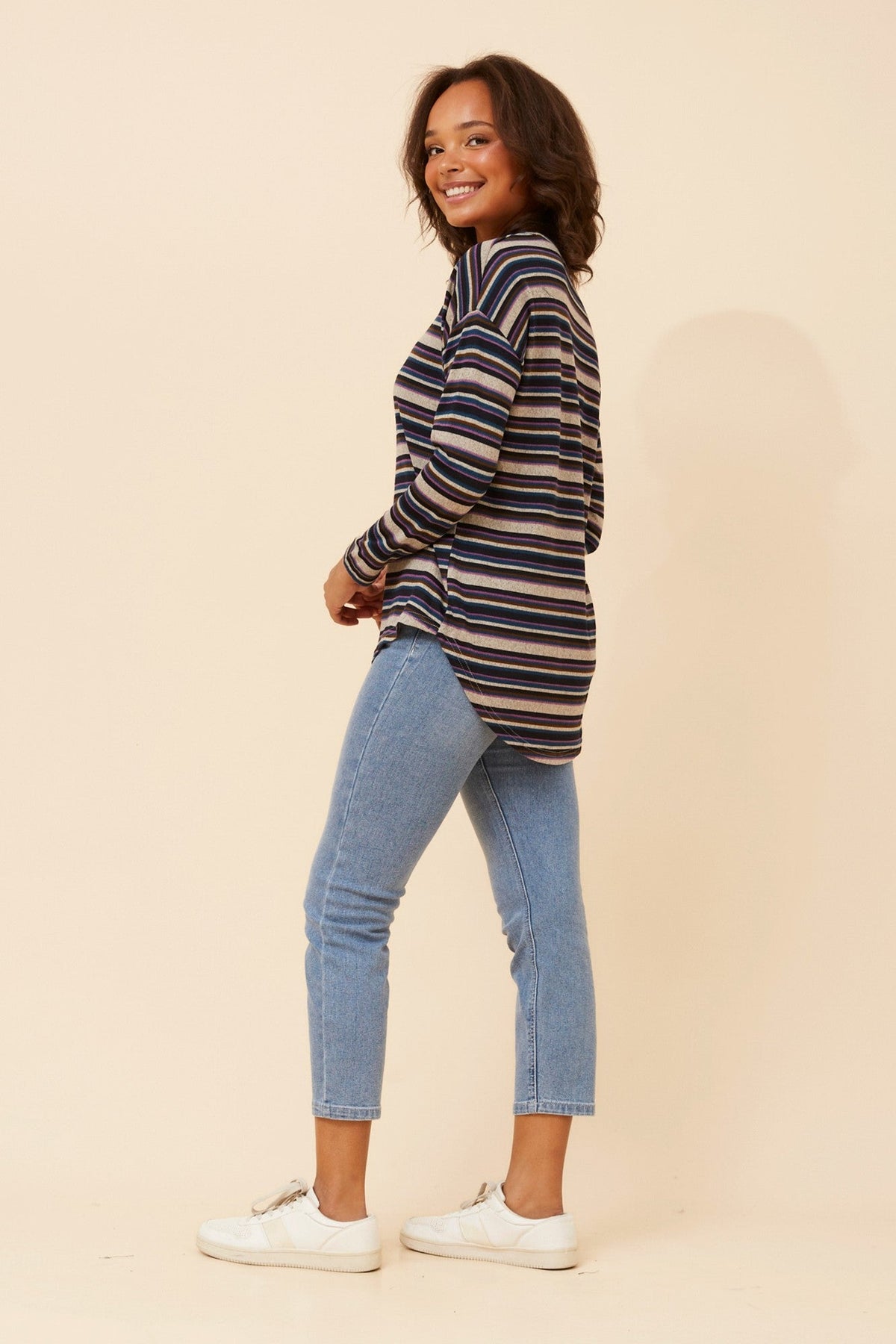 EVA STRIPE PRINT TOP (Multi Blue)