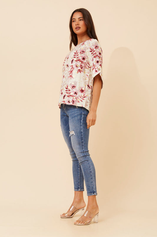 SAMANTHA FLORAL TOP (Multi Pink)
