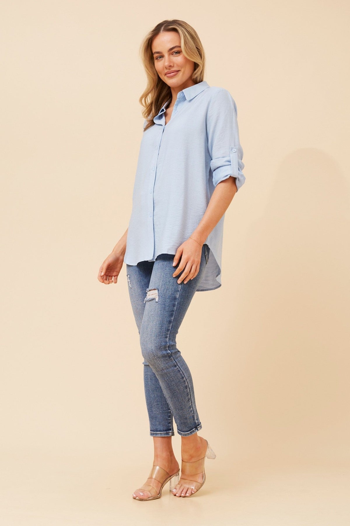 KLAUS CURVED HEM SHIRT (Blue)