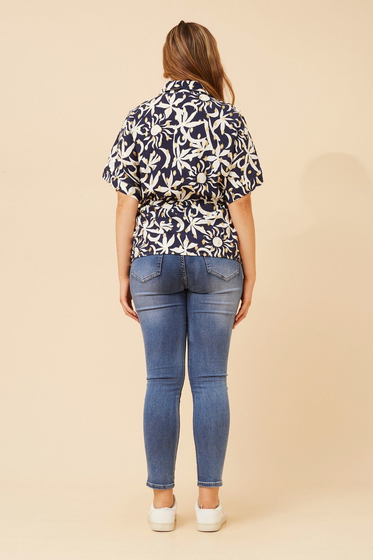 Caroline Morgan Australia KAORU FOIL PRINT TOP (Navy)
