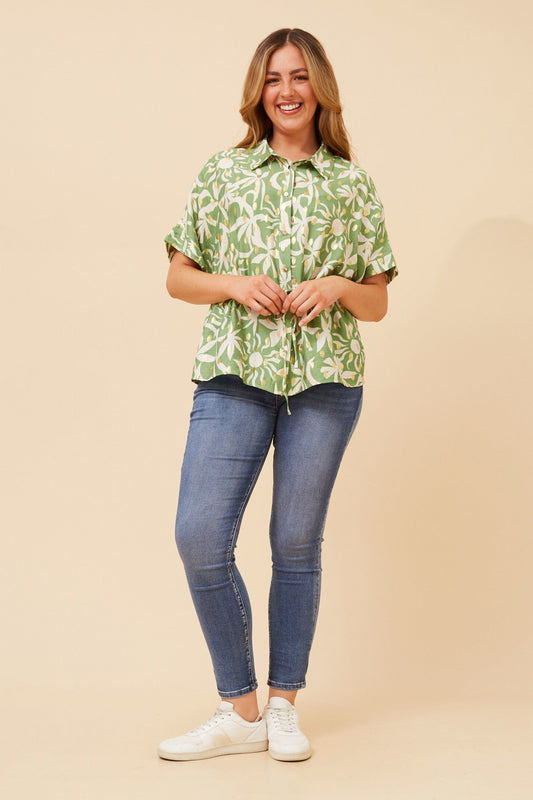 Caroline Morgan Australia KAORU FOIL PRINT TOP (Sage)