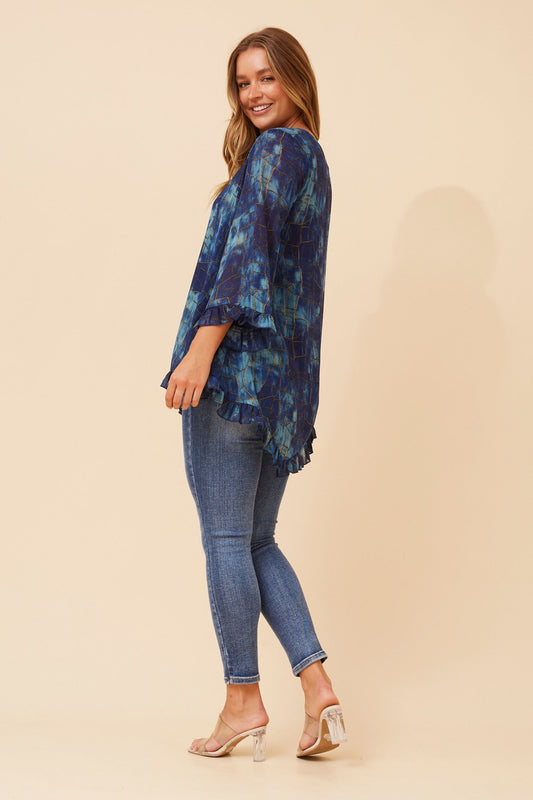 WANDIN ABSTRACT PRINT TOP (Teal)