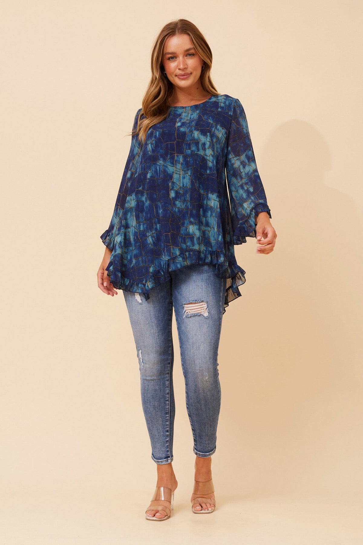 WANDIN ABSTRACT PRINT TOP (Teal)